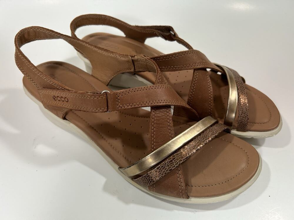 ECCO Felicia Leather Cashmere/Metallic Bronze Wedge Sandals Size US 10 - 10.5